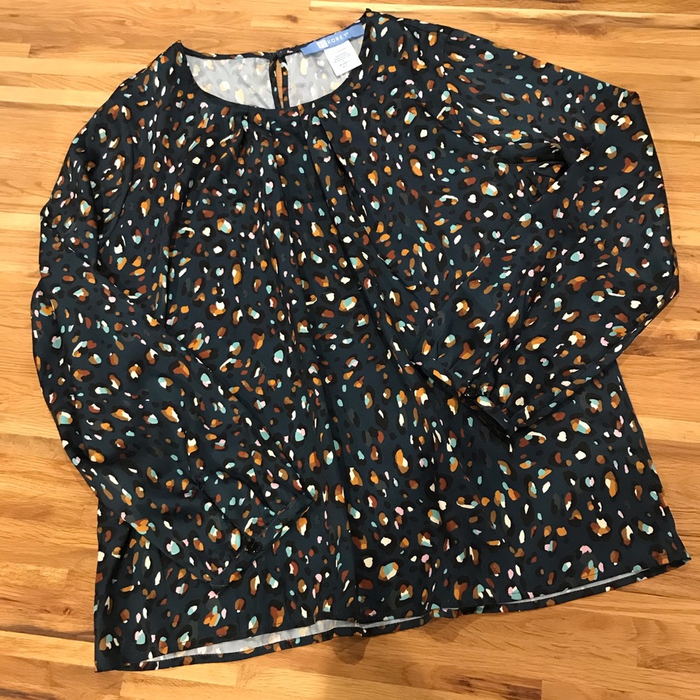 Koret Dark Teal Colorful Leopard Print Blouse L